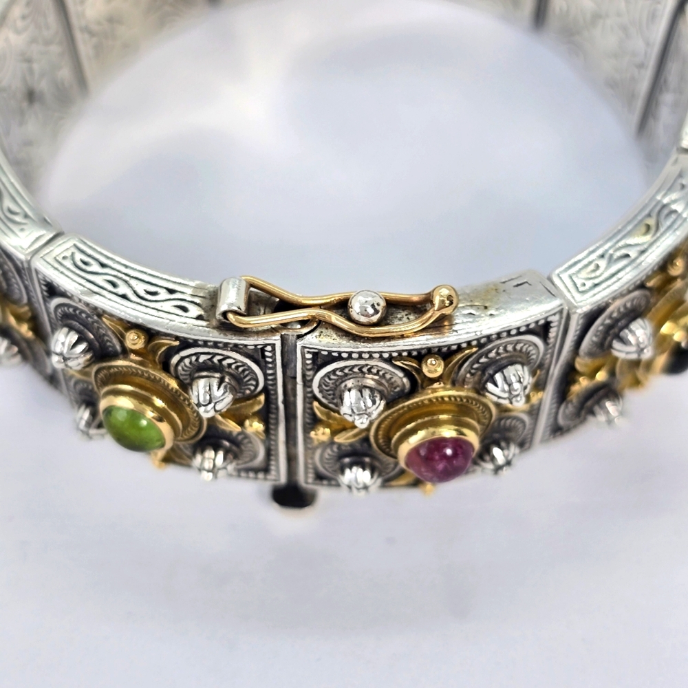 Konstantino Silver and 18K Gold Ornate Bracelet with Gemstone Accents - Picture 6 of 14